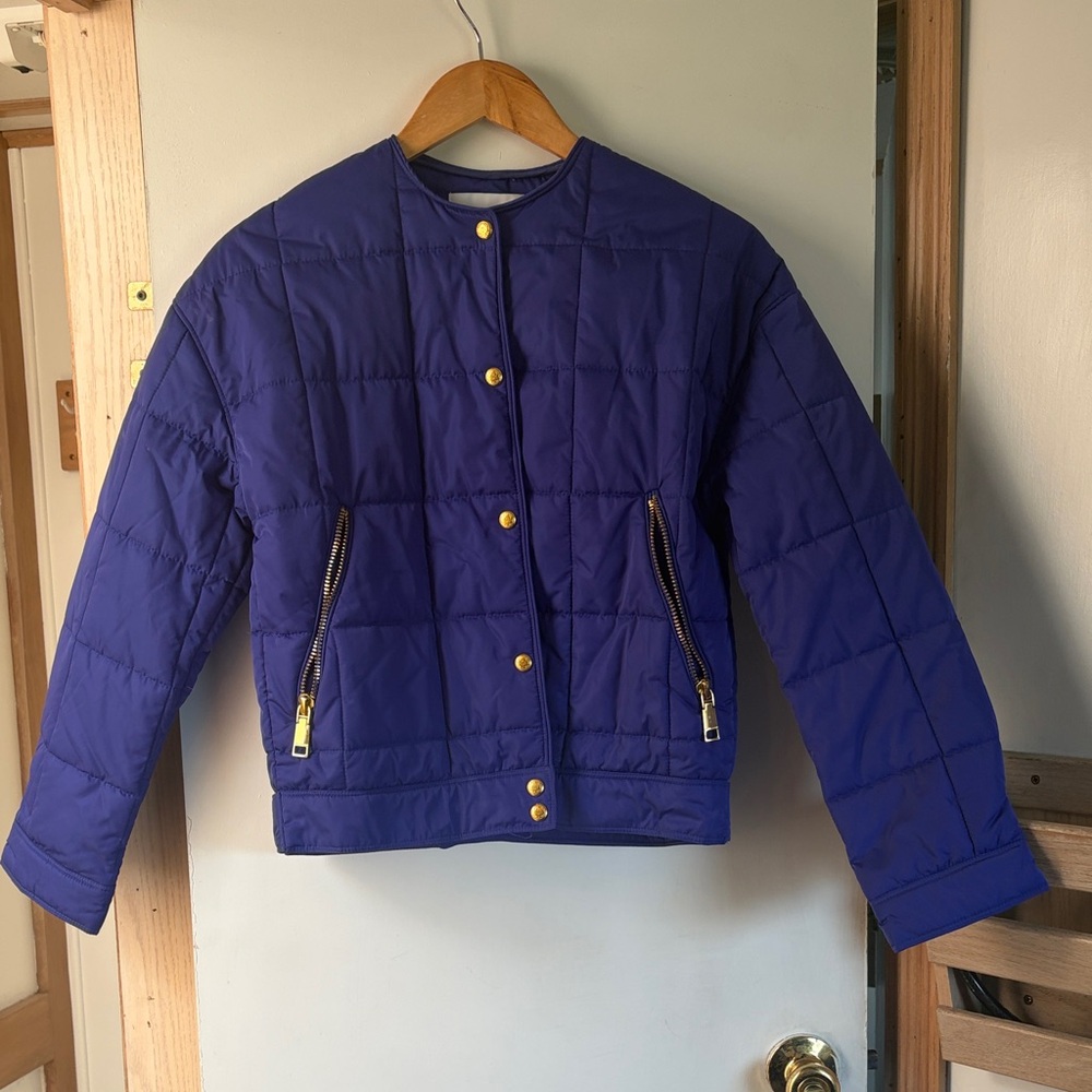 Rebecca Minkoff Classic Quilted Blue Jacket with Gold Hardware